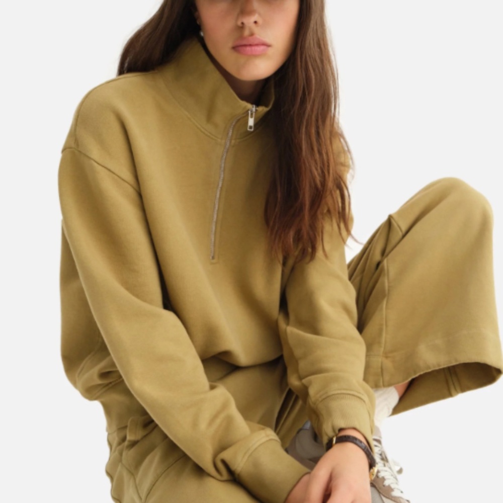 MATE the Label organic fleece half zip sweatshirt XS Hazel